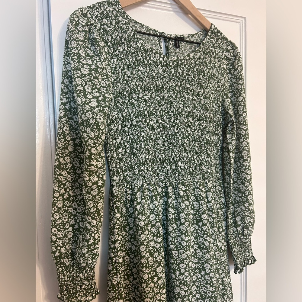 Green and white floral maxi dress